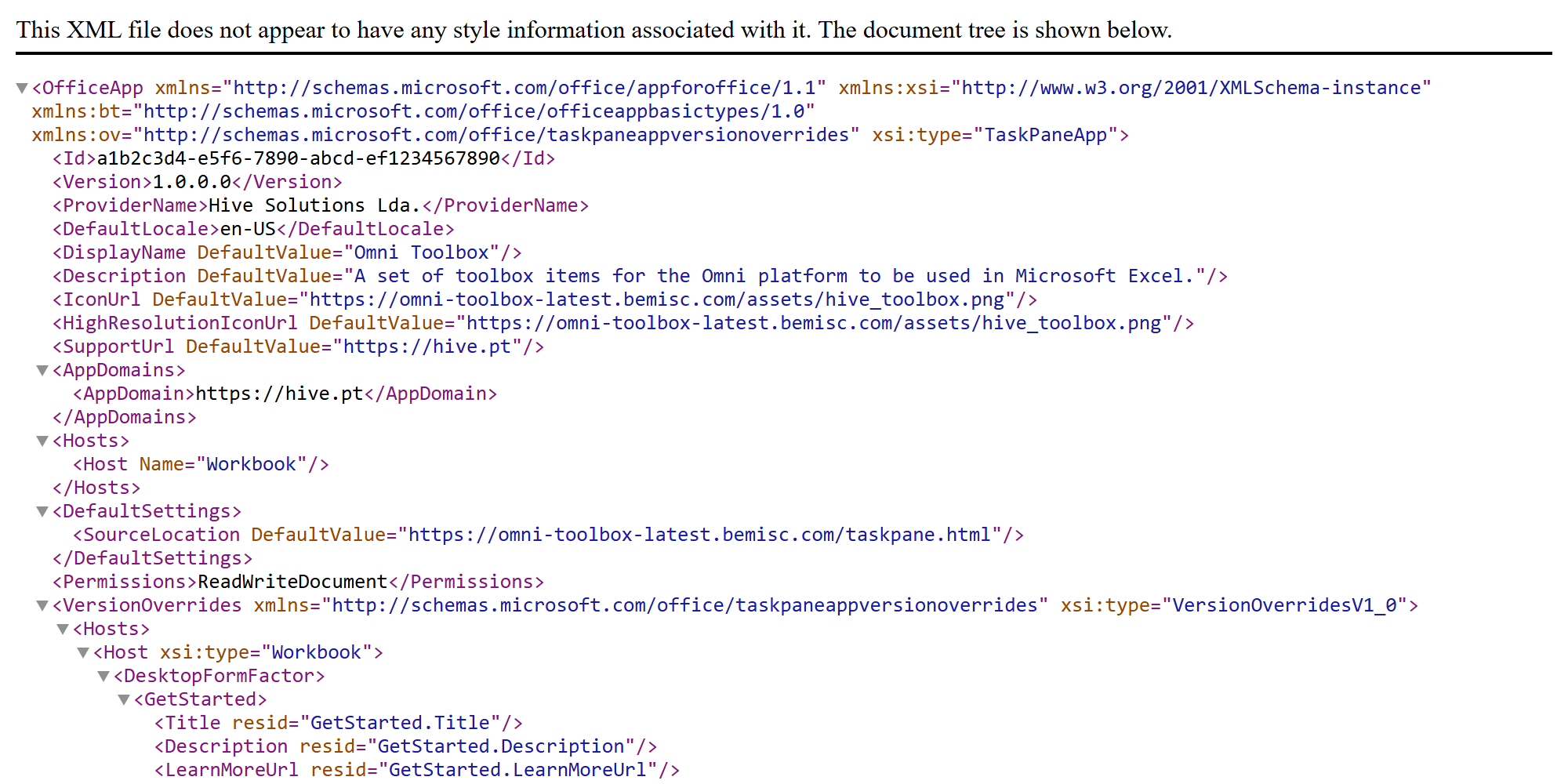 Manifest rendered in the browser