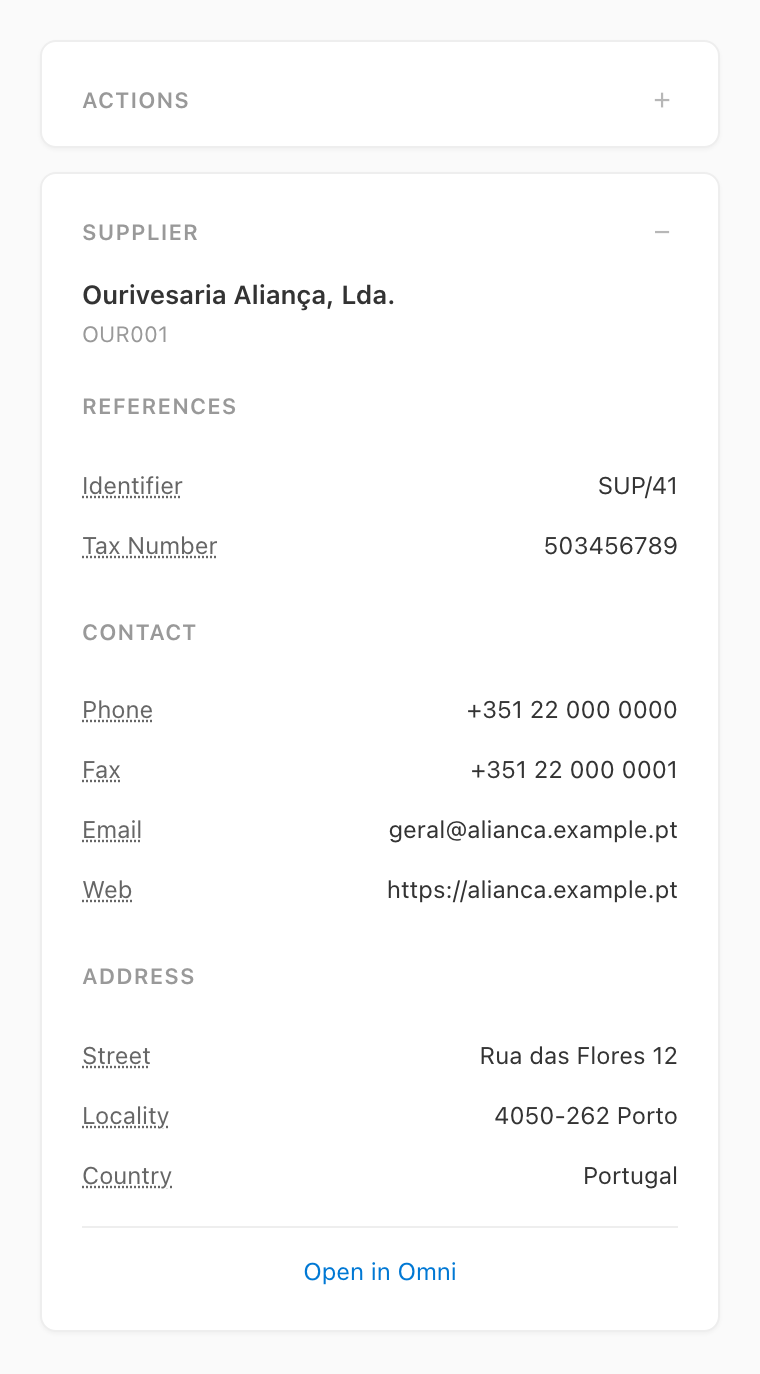 Taskpane supplier panel